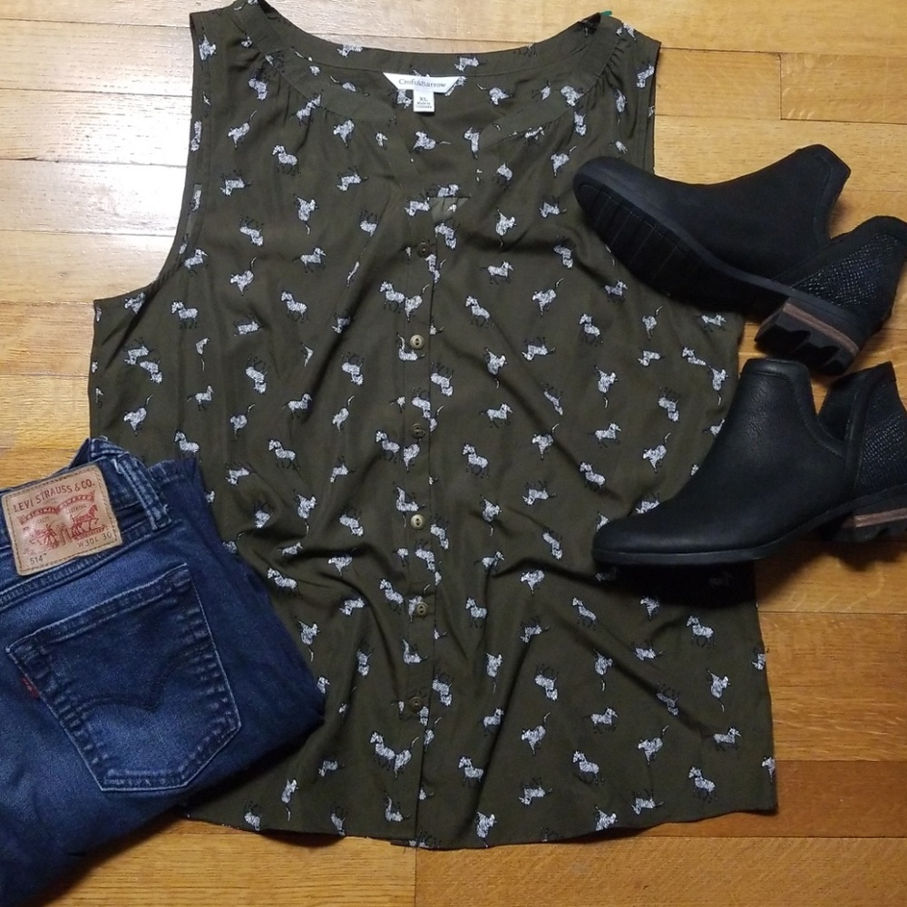 Olive Green Zebra Print Blouse